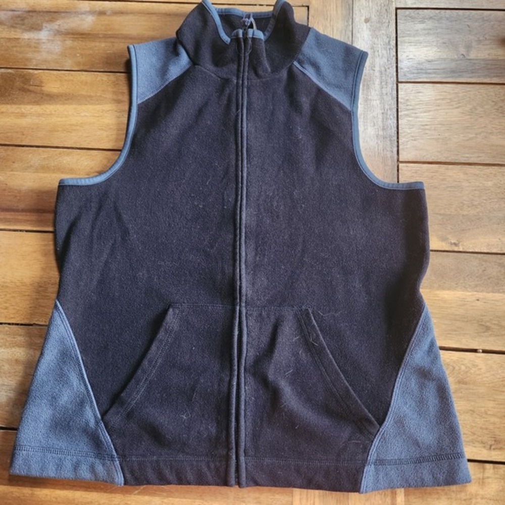 Old Navy Fleece Vest Black Gray Full Zip Pockets Women's Size M